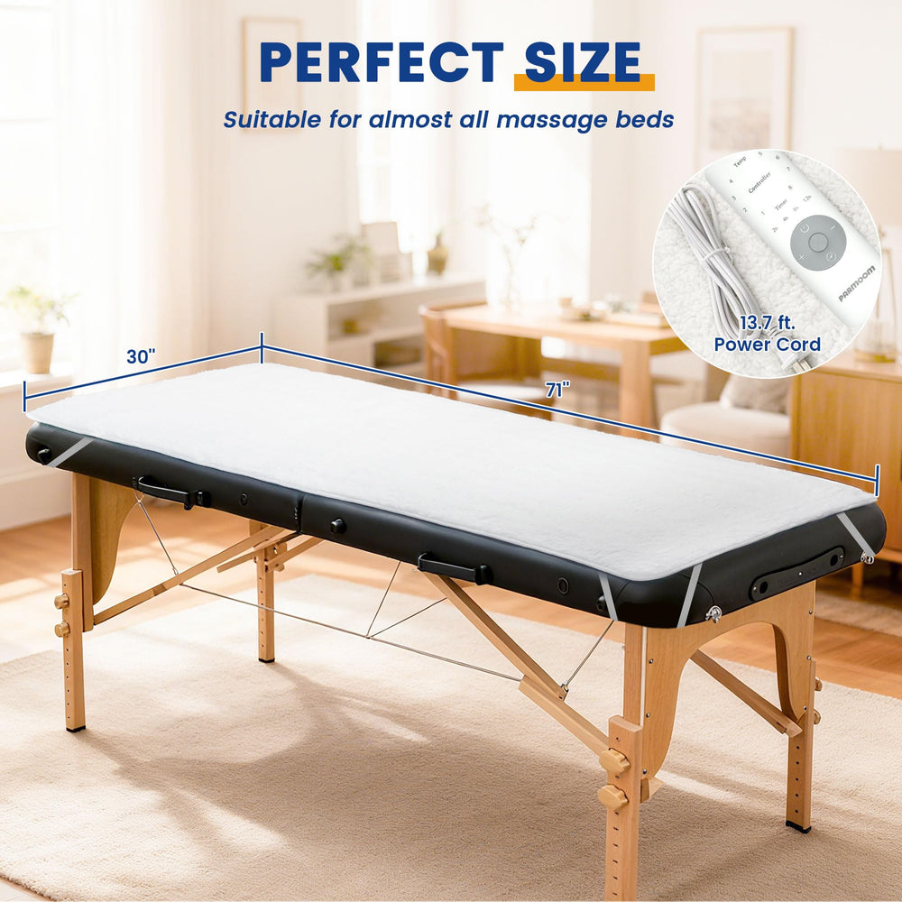 Size is 30x71 inches with corner straps for standard tables.