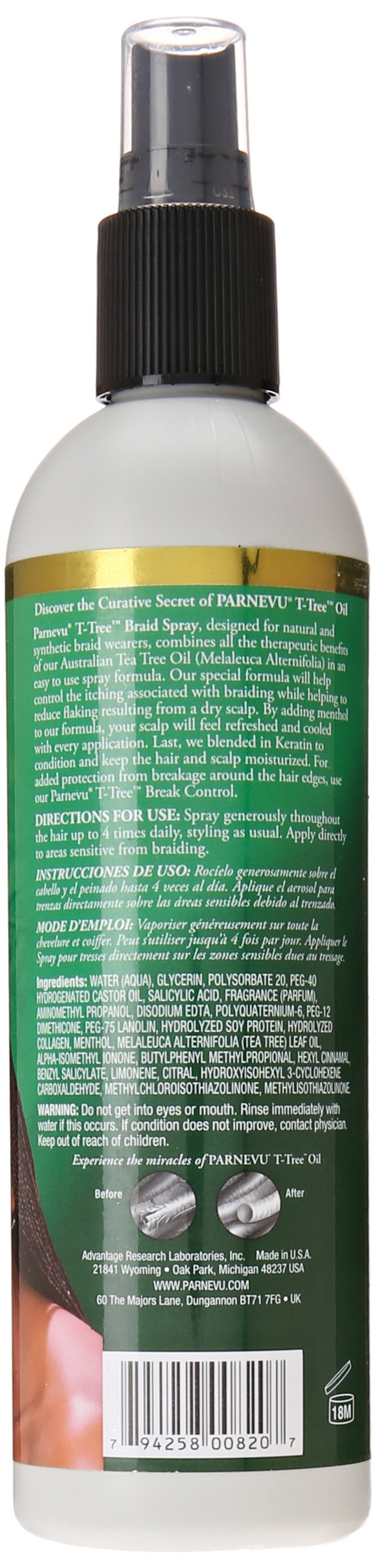 Parnevu T-Tree Braid Spray mist on braids delivering moisture and finish.