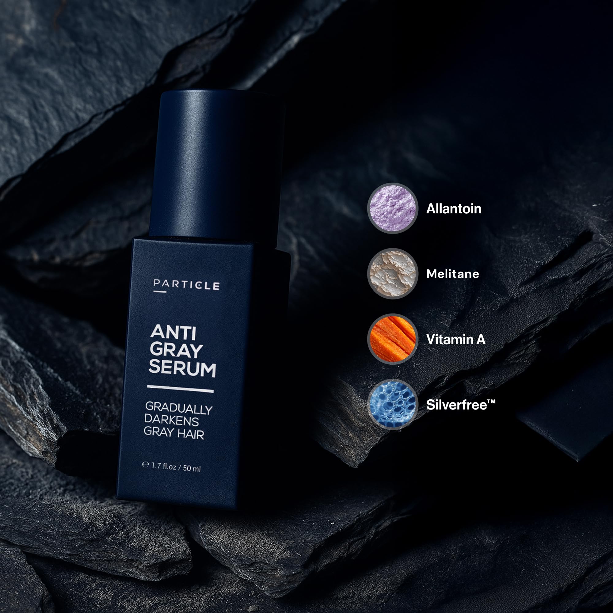 Particle Anti-Gray Serum applying on hand demonstrates easy daily grooming