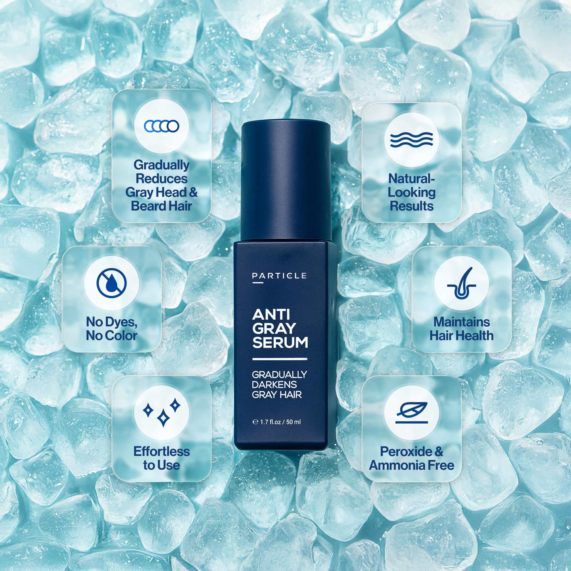 Particle Anti-Gray Serum ingredients label highlights Silverfree and Melitane for scalp health