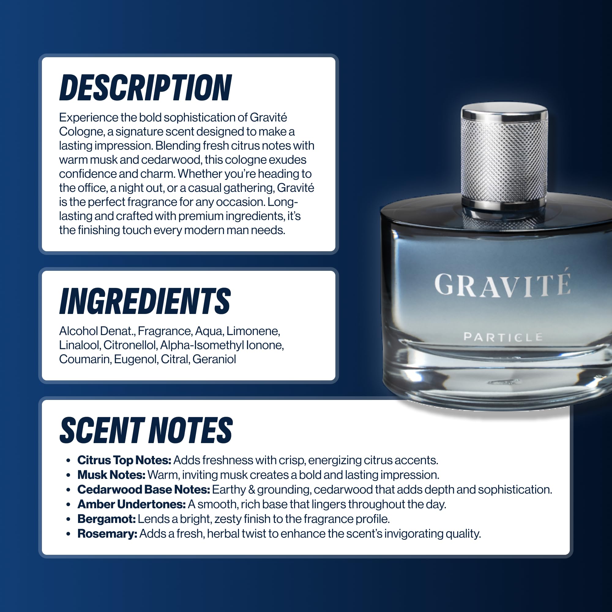 Gravité matte finish bottle conveying premium masculine aesthetics.