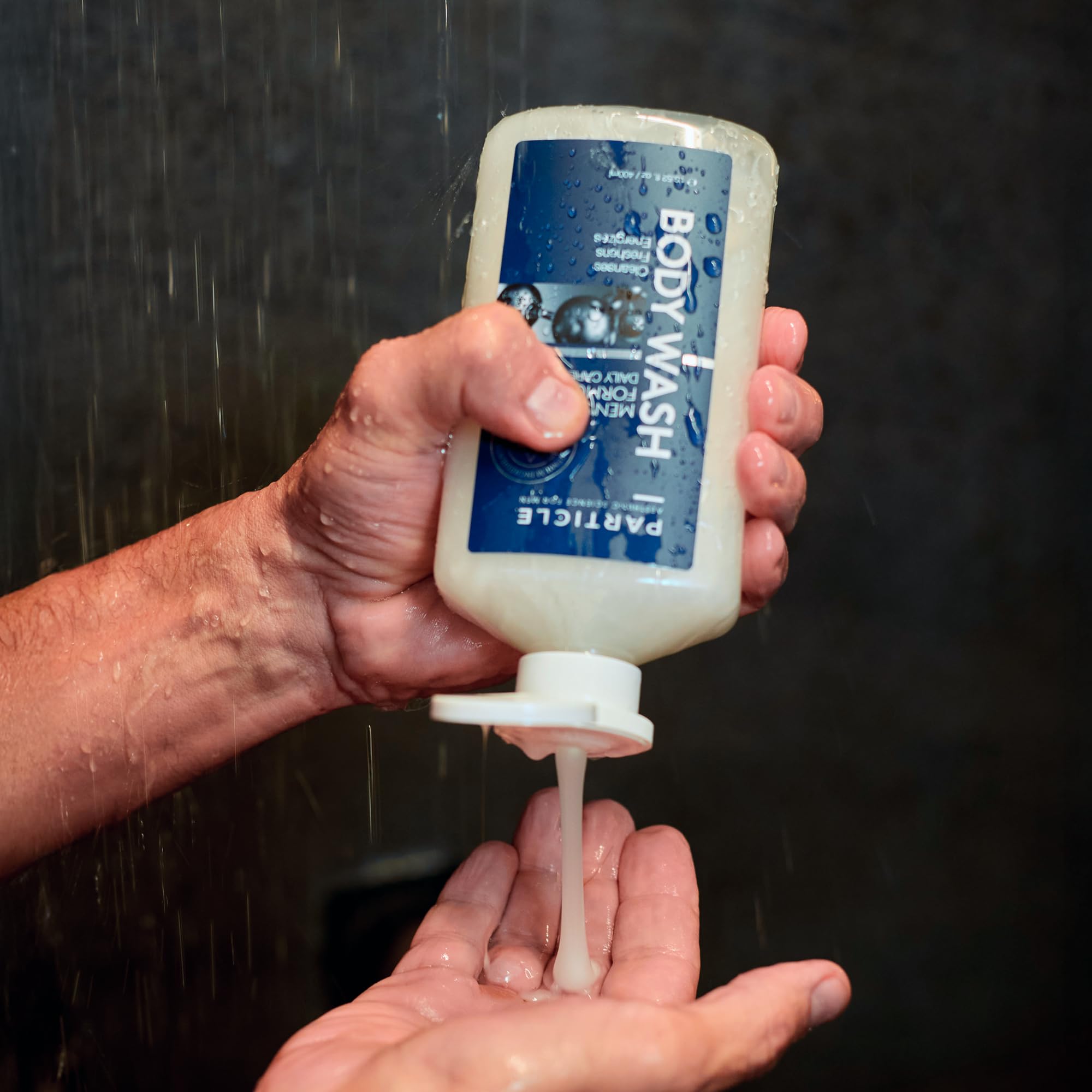 After-workout shower with Particle Men’s Body Wash leaves skin refreshed.