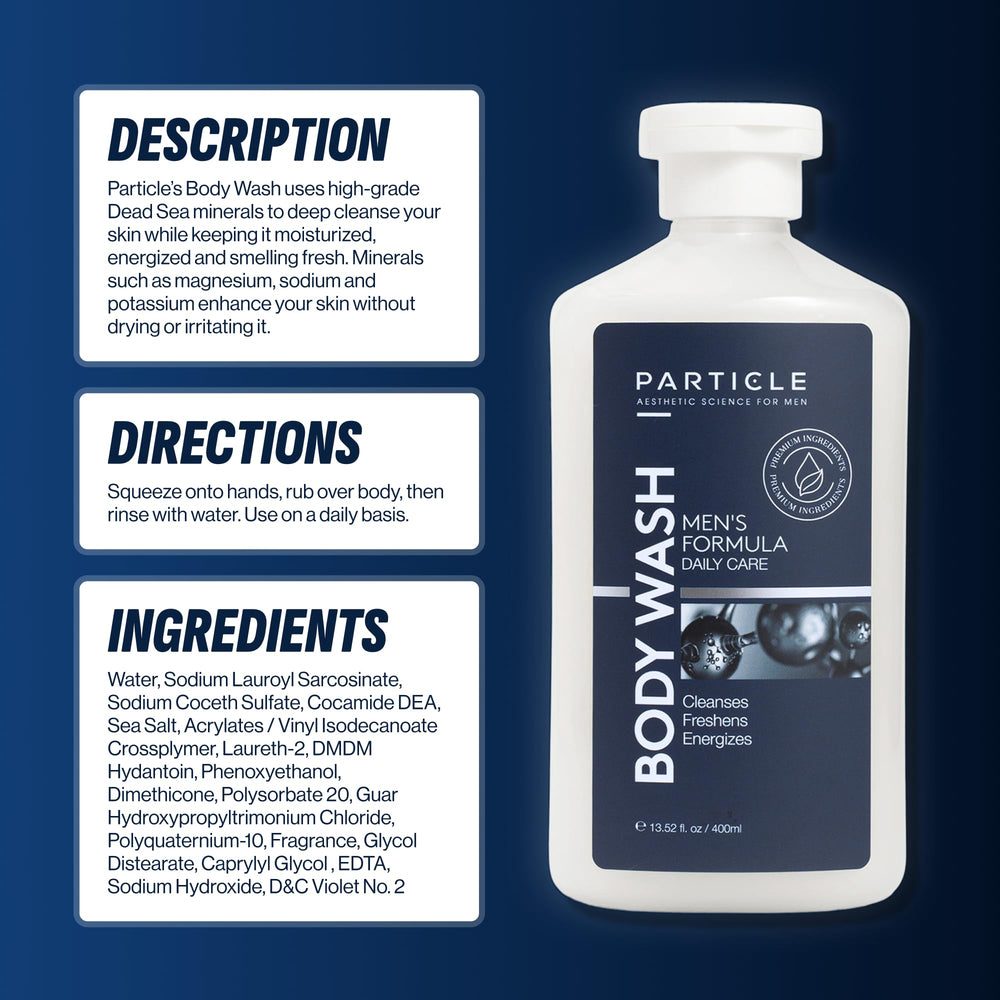 Particle Men’s Body Wash suits all skin types for daily grooming.