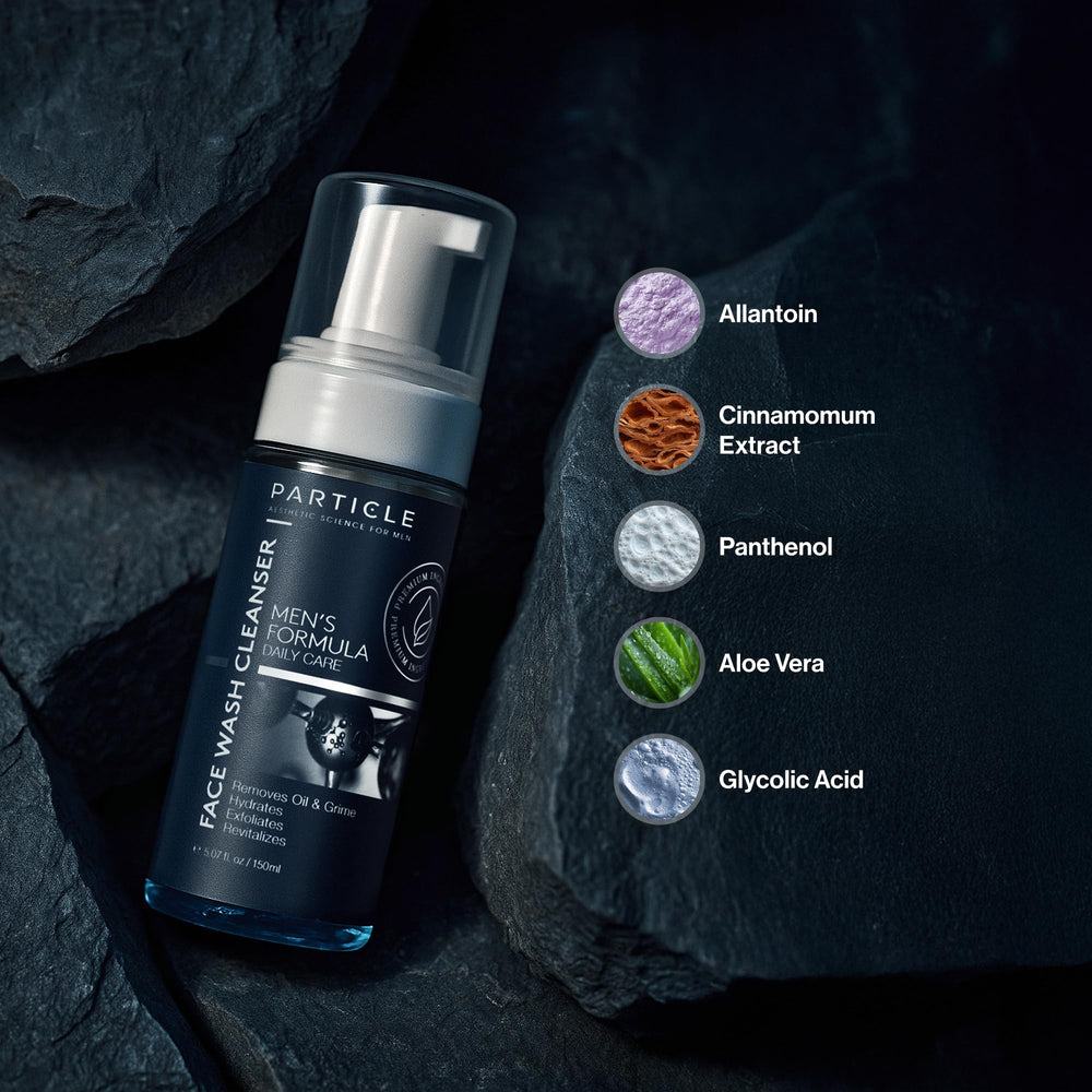Particle Men's Face Wash used in a simple morning routine.