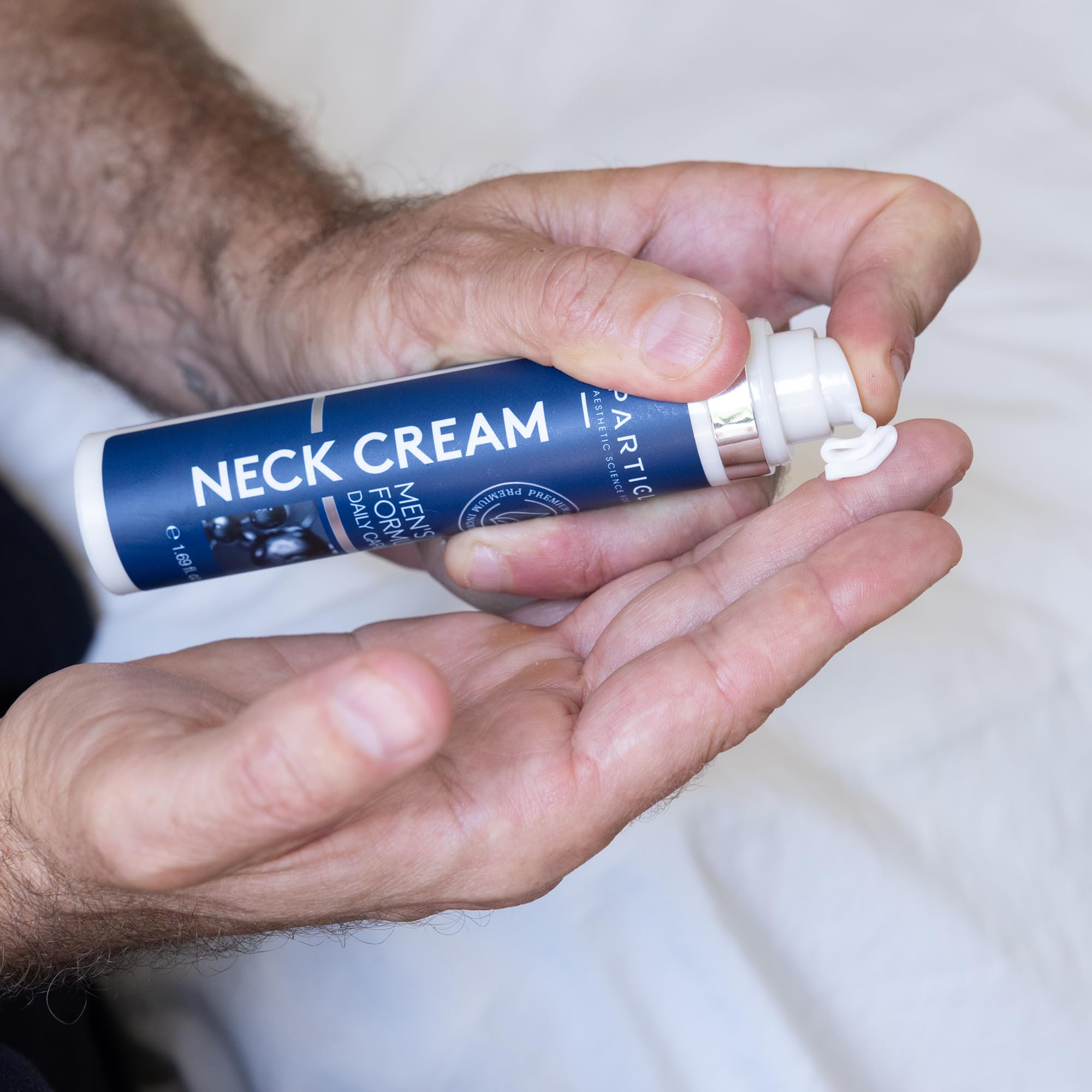 Particle Neck Cream back-label with product details and usage guidance