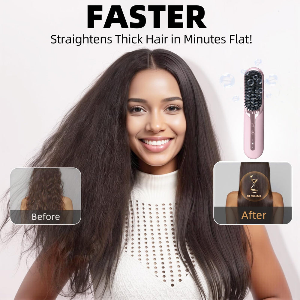 PartnerJoy travel-friendly straightening brush is easy to pack for trips and quick touch-ups.