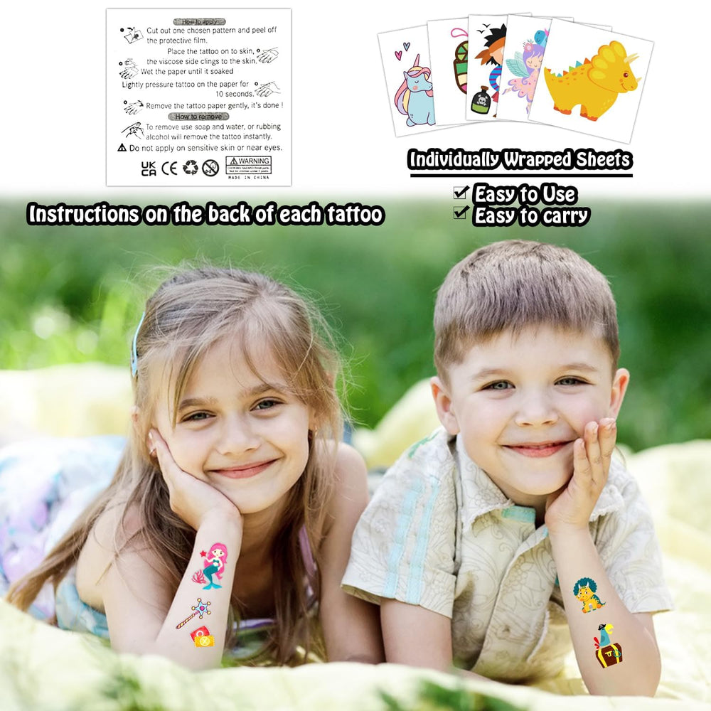 Partywind 408 tatuajes para niños, hojas envueltas para repartir sin desorden