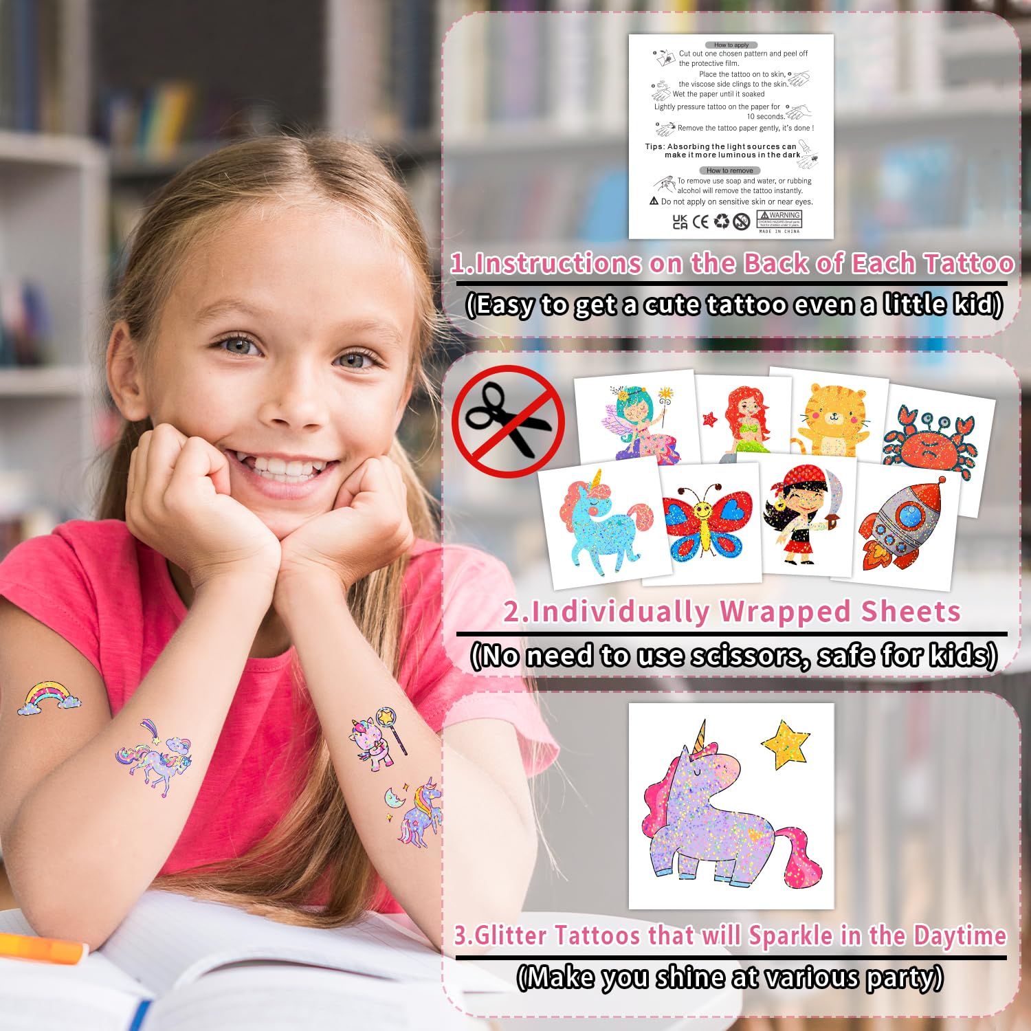 Partywind individually wrapped tattoo sheets for easy party distribution.