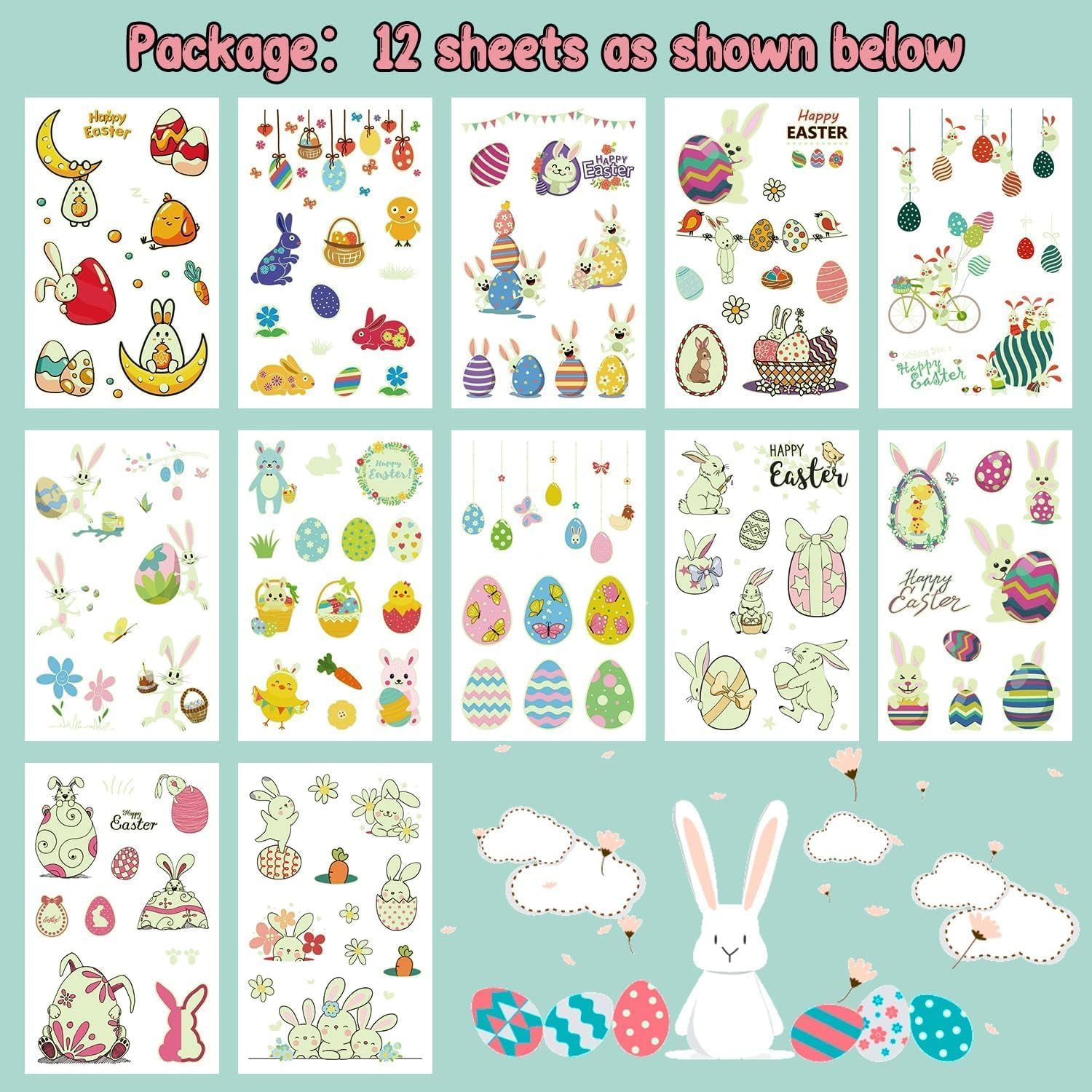 Partywind luminous Easter tattoos carrot patterns enhance glow-in-the-dark party decor