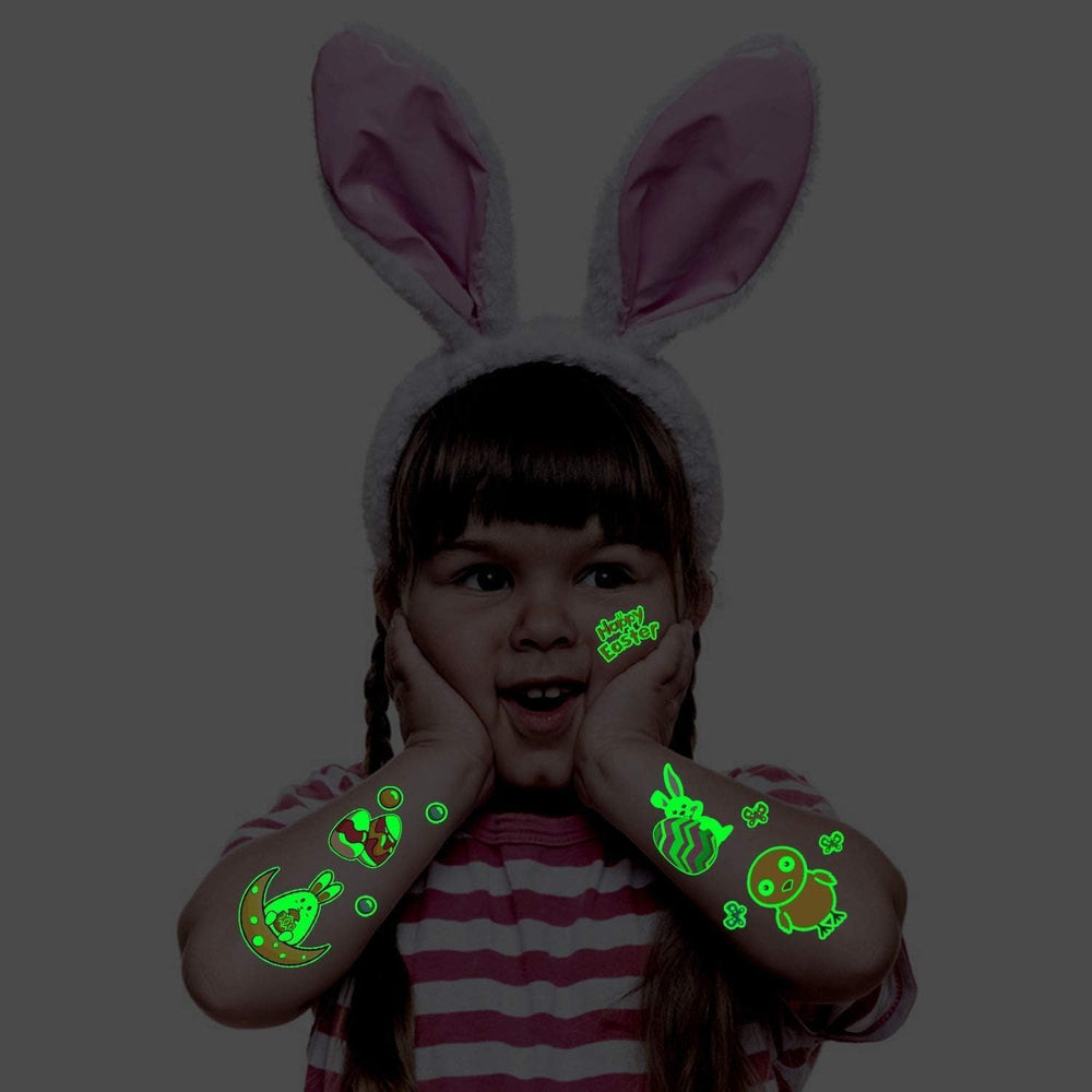 Partywind luminous Easter tattoos come on multiple sheets for extended party fun