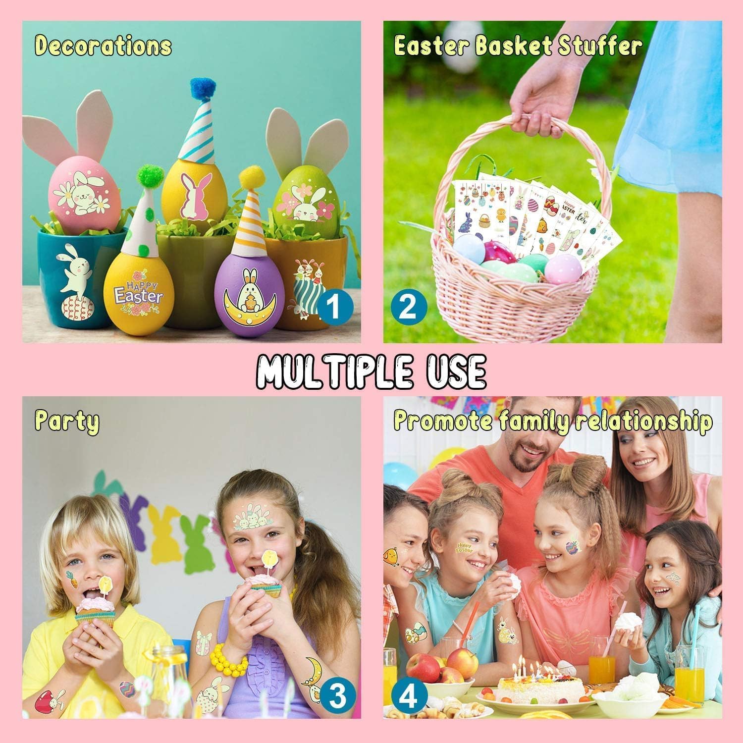 Partywind luminous Easter tattoos easy to apply and remove for kids