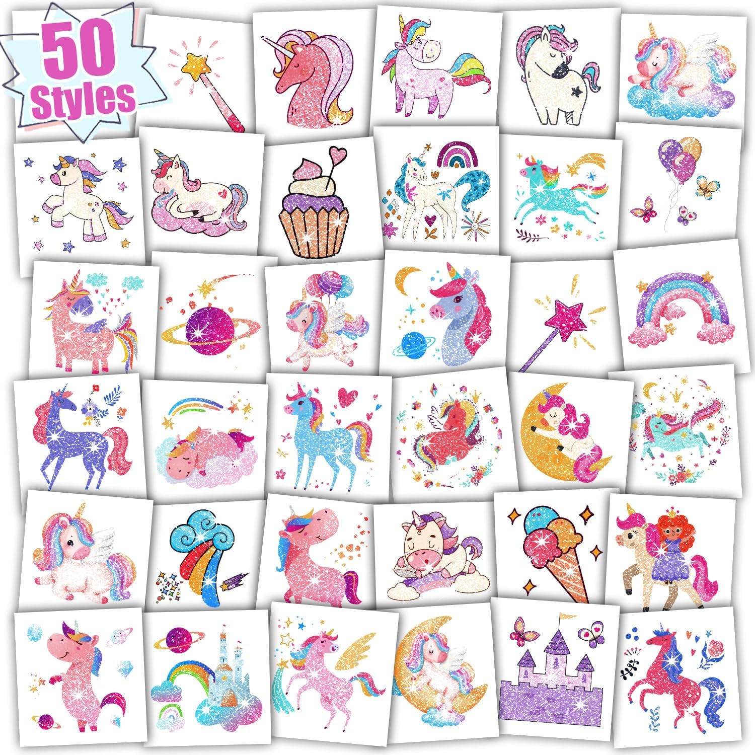 Tatuajes brillantes PARTYWIND para niñas, 50 estilos para fiestas.