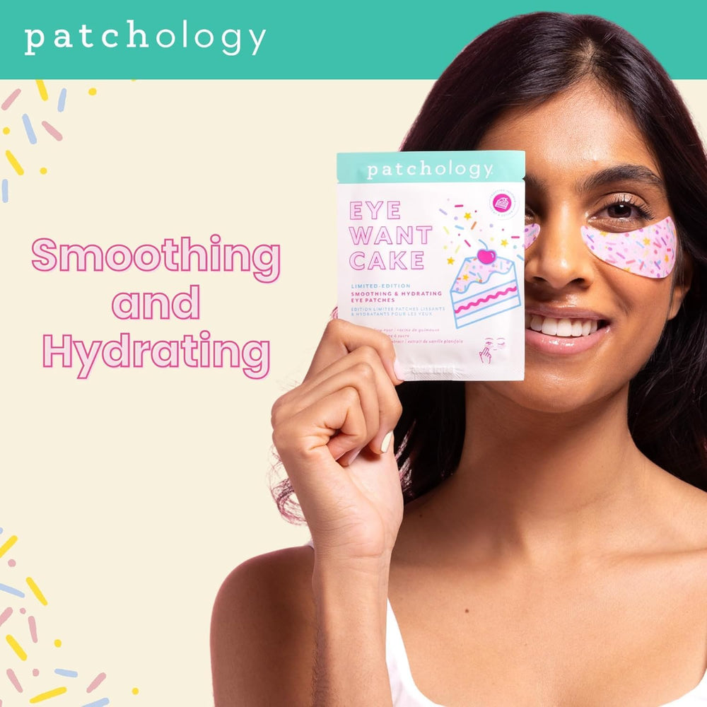 Applying Patchology Eye Want Cake patches under-eye area with a secure no-slip fit.