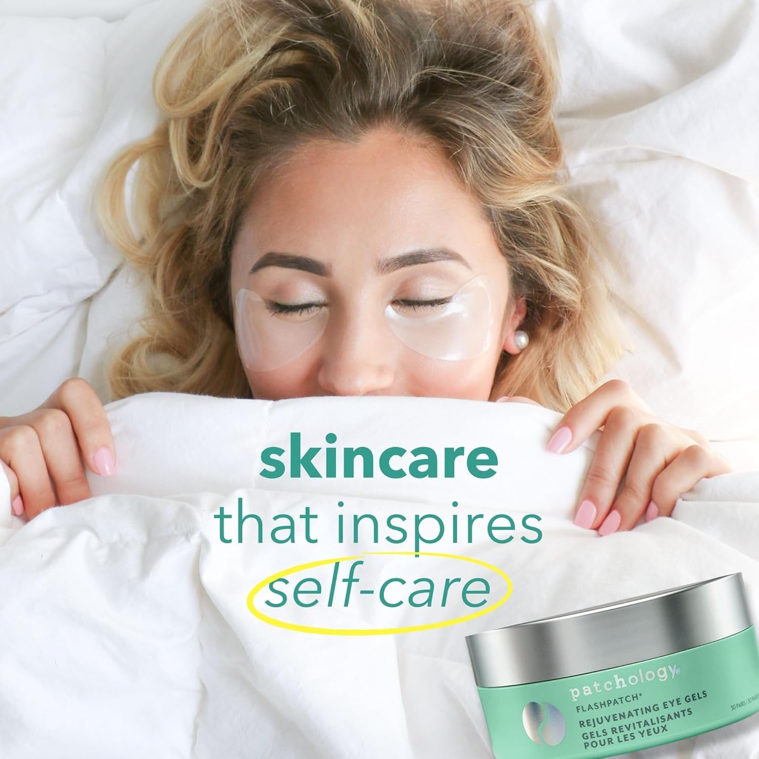 Patchology five-minute patch application under eyes for quick refresh before makeup.