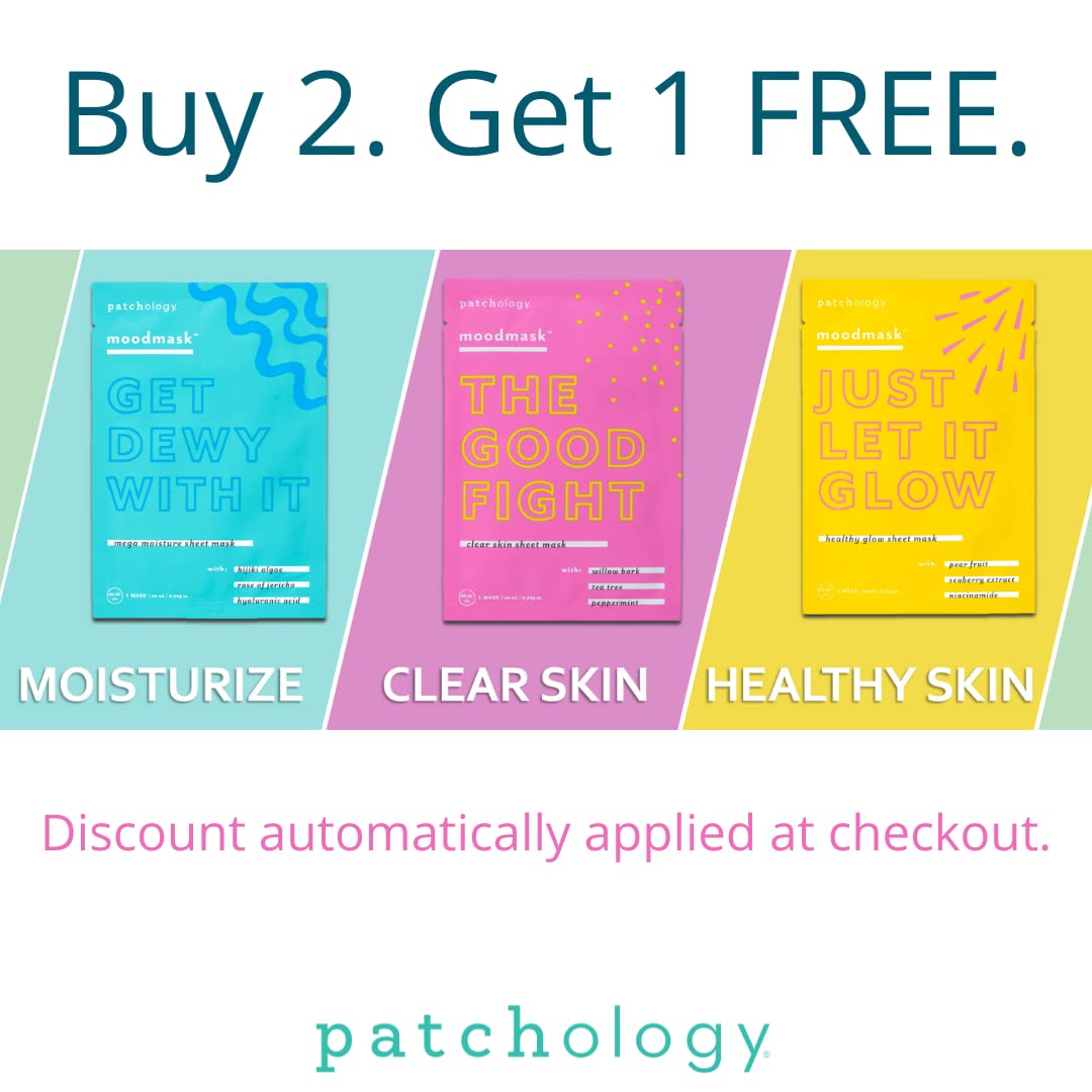 Patchology Moodmask Get Dewy With It, resultado de luminosidad temporal para piel saludable.
