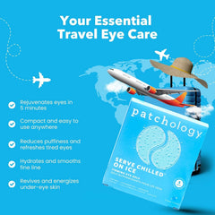Patchology parches oculares fríos aplicados sobre la piel para mejorar la apariencia.