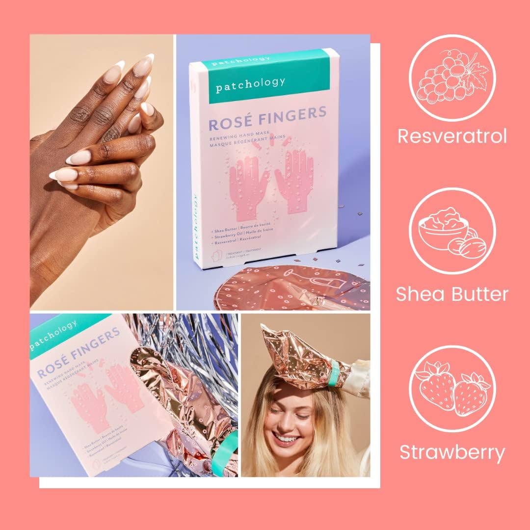 Patchology Rosé Fingers formula with shea butter nourishes skin during use.