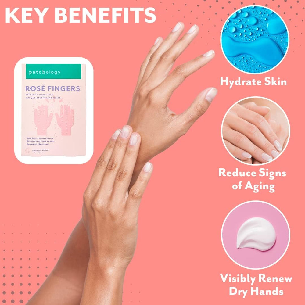 Patchology Rosé Fingers strawberry oil scent enhances pampering ritual.