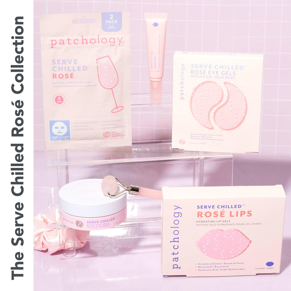 Patchology Rosé Lip Sleeping Mask packaging front image highlights premium night-care design.