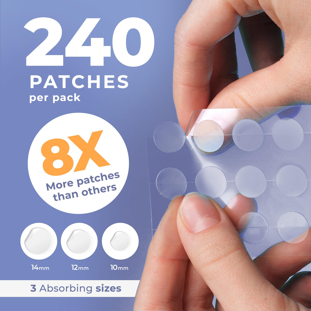 Parche PatchRx aplicado en la frente, adherencia discreta para granos.