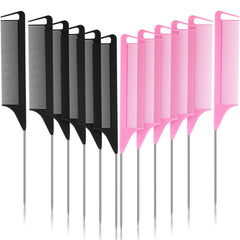 Patelai 12-piece rat tail comb set for parting and braiding, carbon fiber and heat resistant for salon use