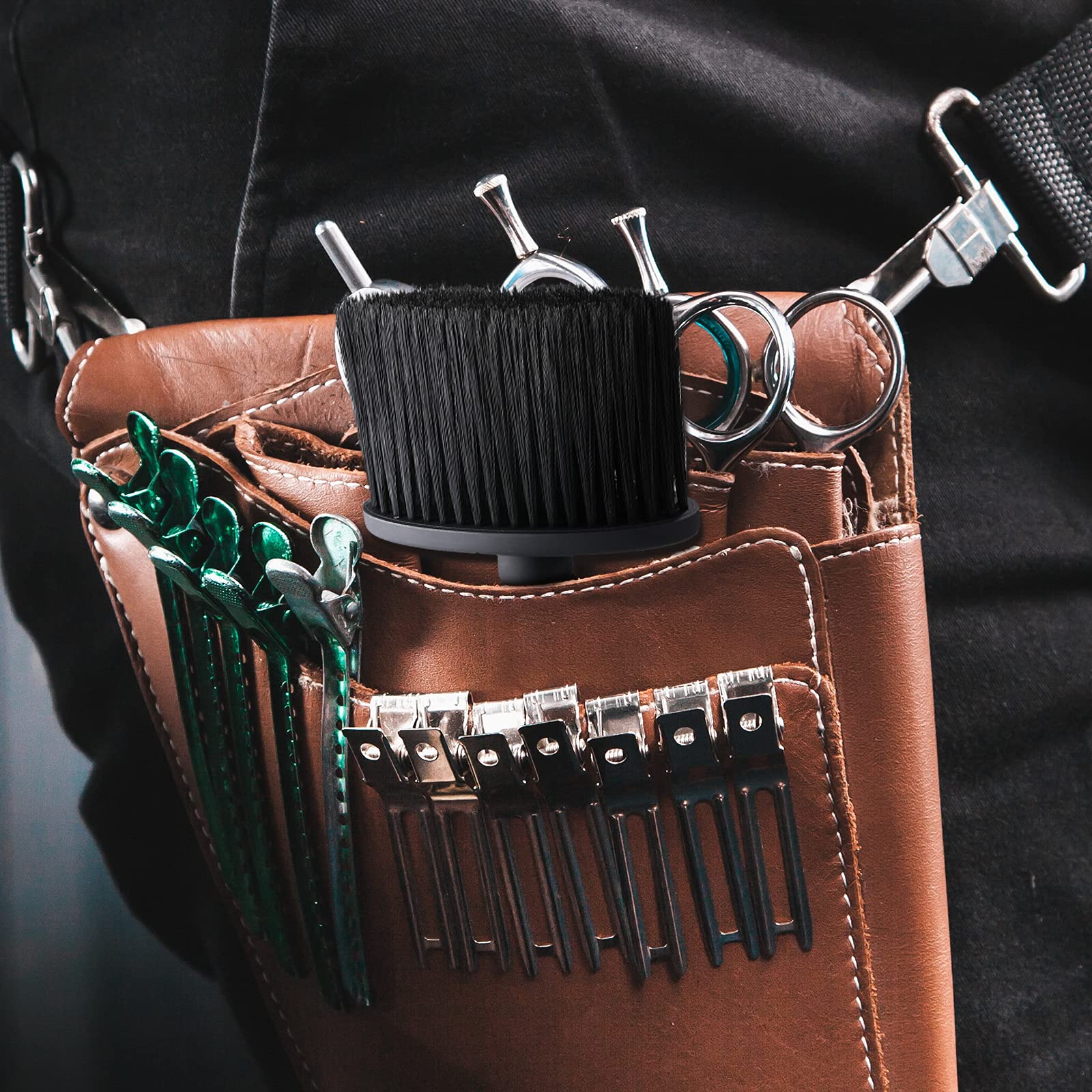 Patelai 2pc neck duster brush set, black, ideal for home and salon post-cut tidying.