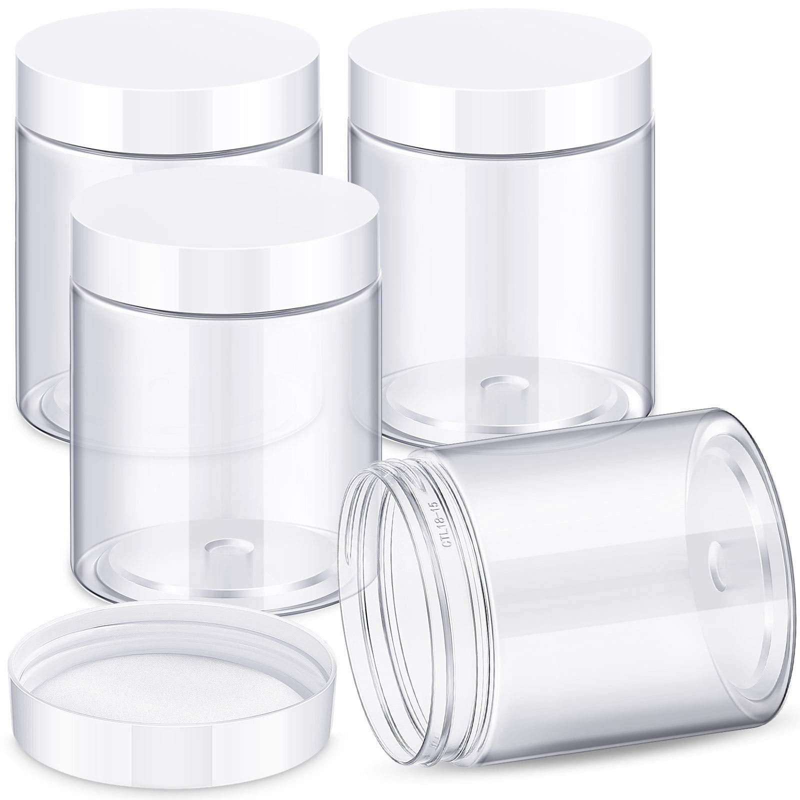 Patelai 4-piece round wide-mouth plastic jar set with lids, ideal for travel storage.
