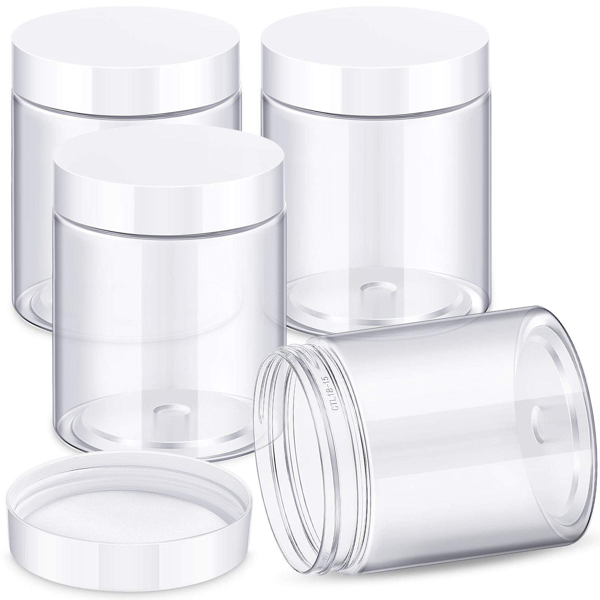 Patelai 4-piece round wide-mouth plastic jar set with lids, ideal for travel storage.