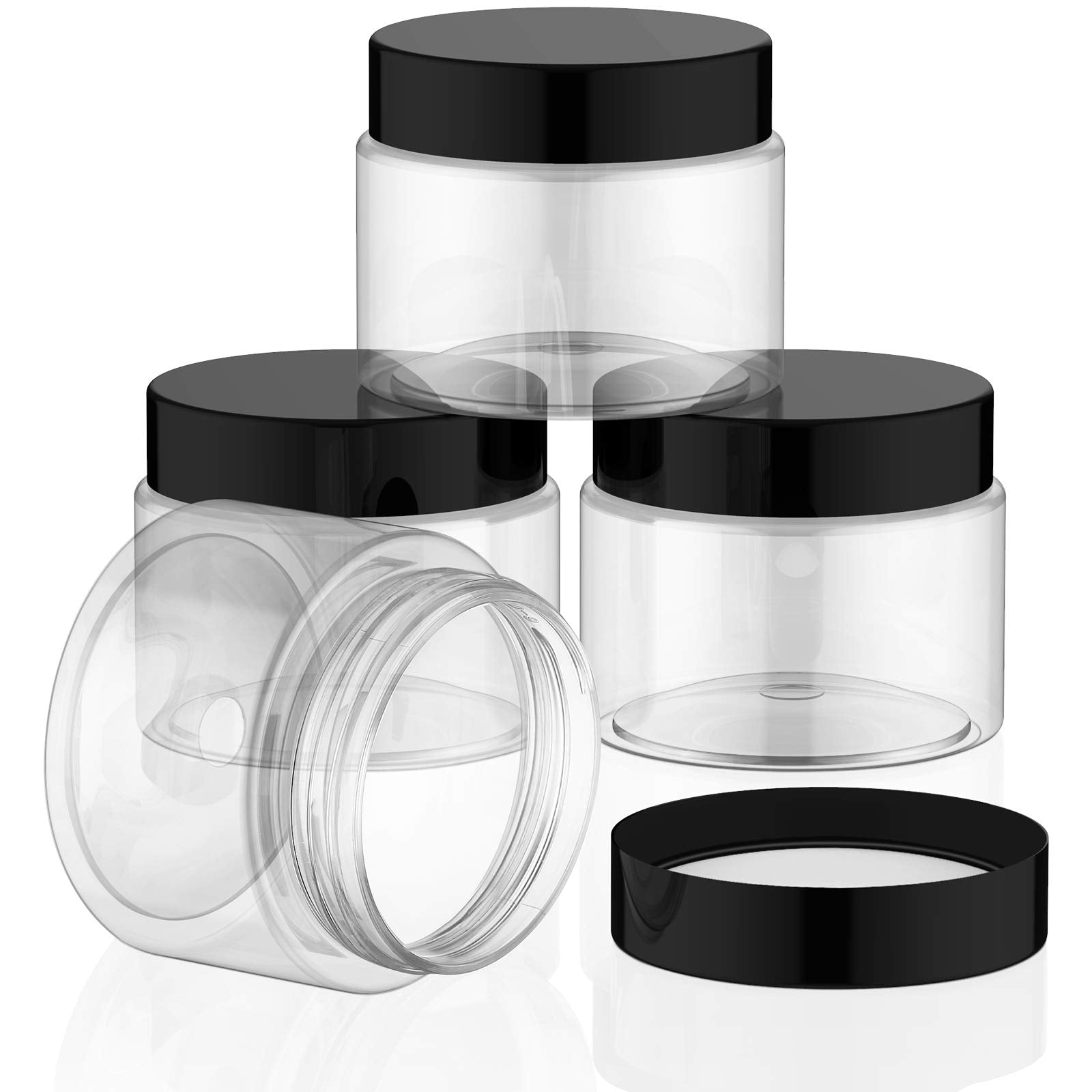 Patelai 4-piece round wide-mouth jars with black lids for easy filling and refilling.