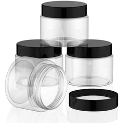 Patelai 4-piece round wide-mouth jars with black lids for easy filling and refilling.