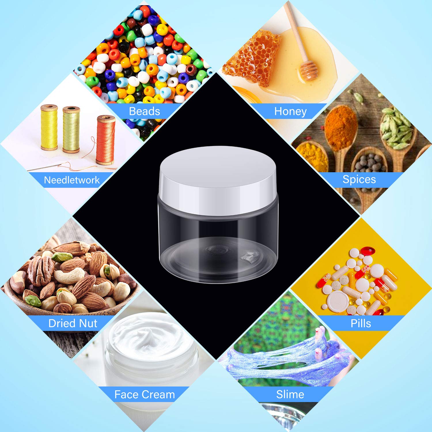 Patelai clear plastic jar with easy-fill wide mouth for quick access