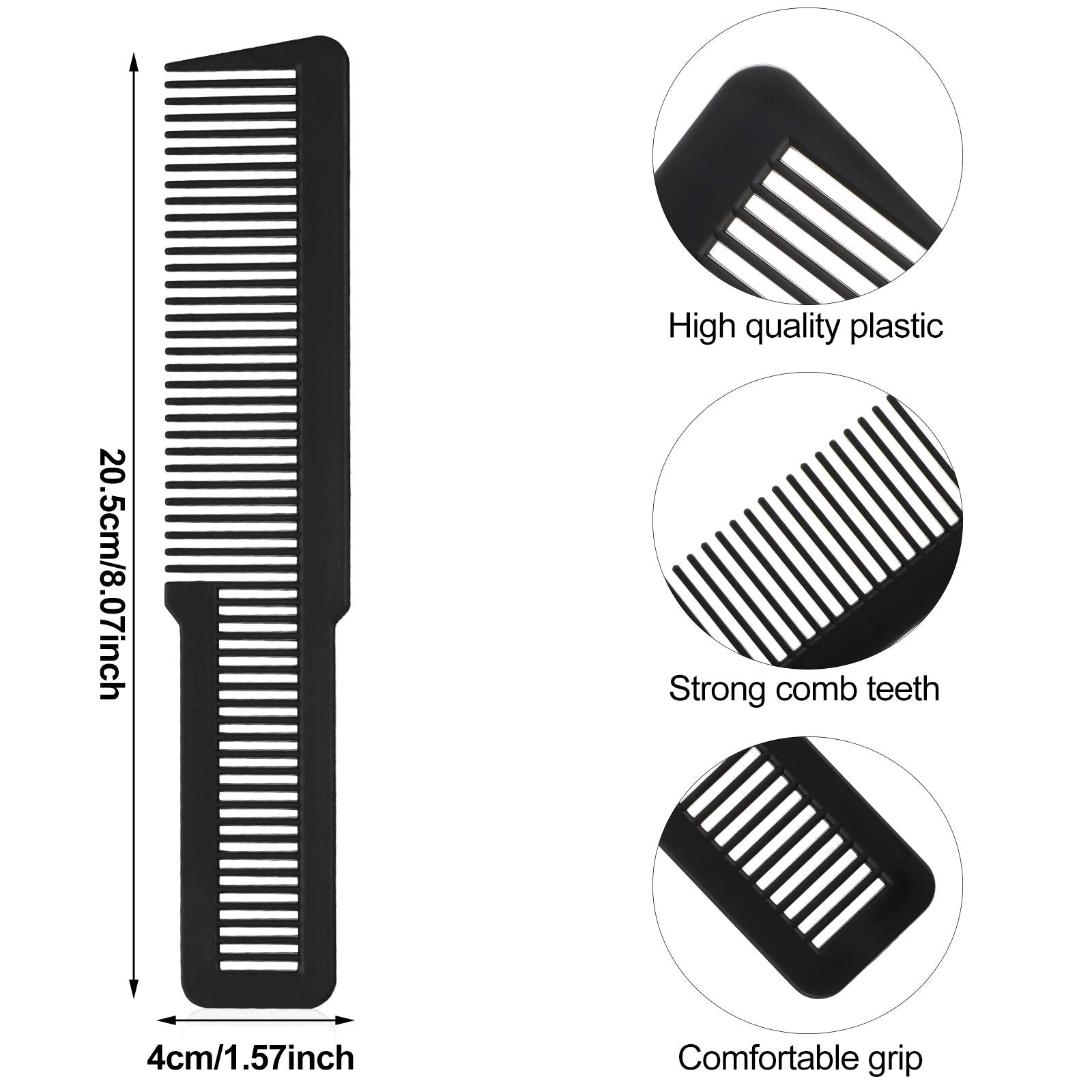 Patelai flat-top black comb close-up with durable teeth for snag-free styling.