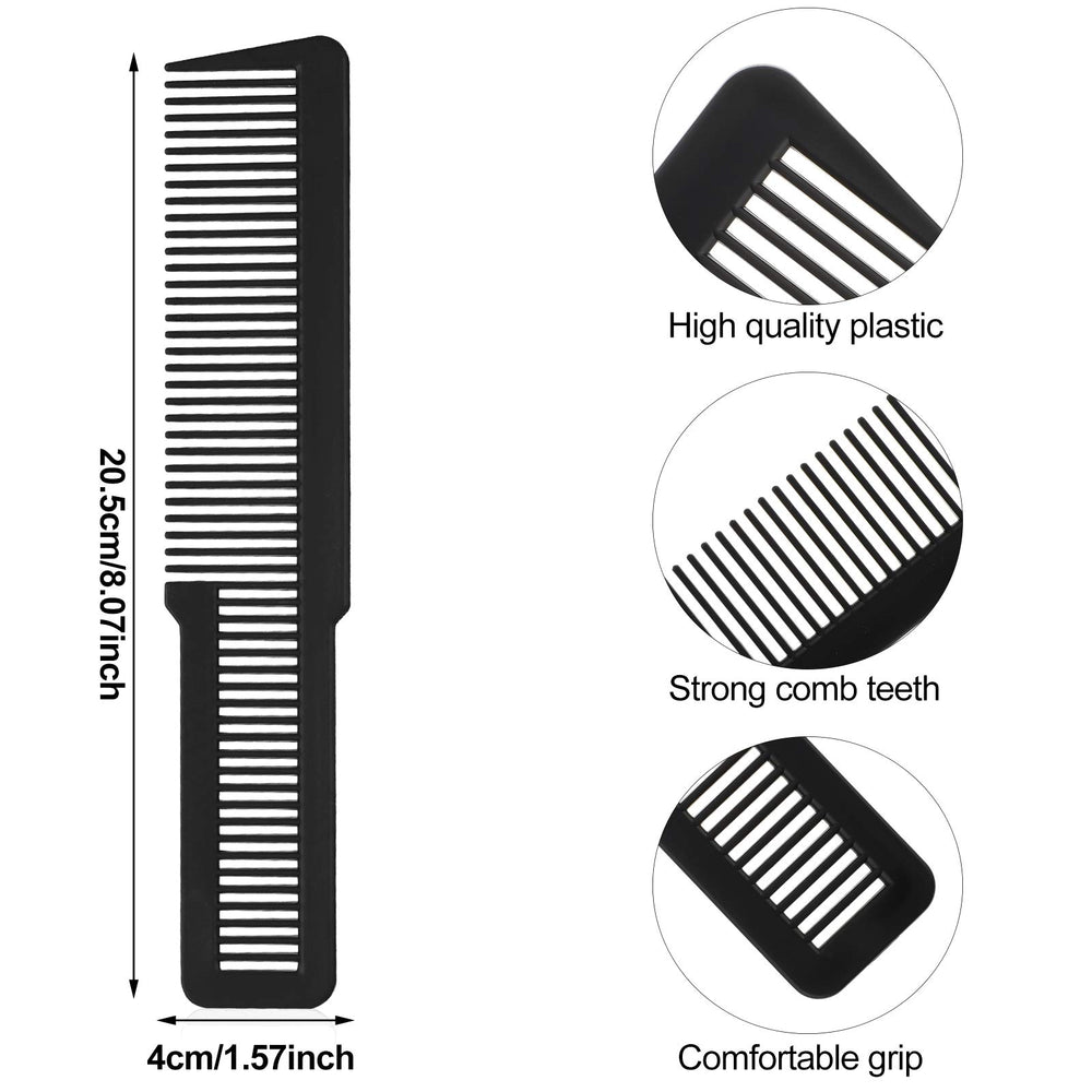 Patelai flat-top black comb close-up with durable teeth for snag-free styling.