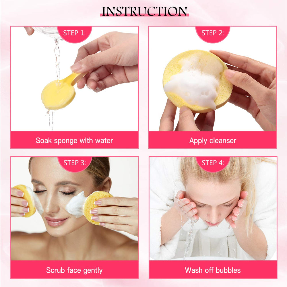Patelai compressed facial sponge yellow pack for soothing exfoliation.
