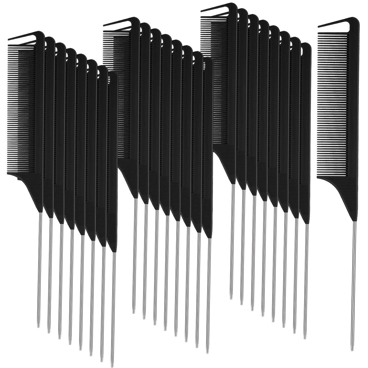 Patelai rat tail comb in black for precise parting and sectioning.