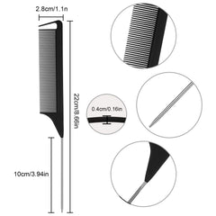 Patelai rat-tail comb close-up in carbon fiber, anti-static design for smooth detangling