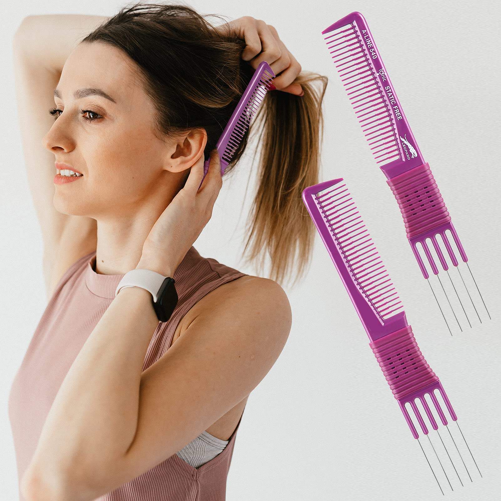 Patelai teasing comb with non-slip grip for easy styling.