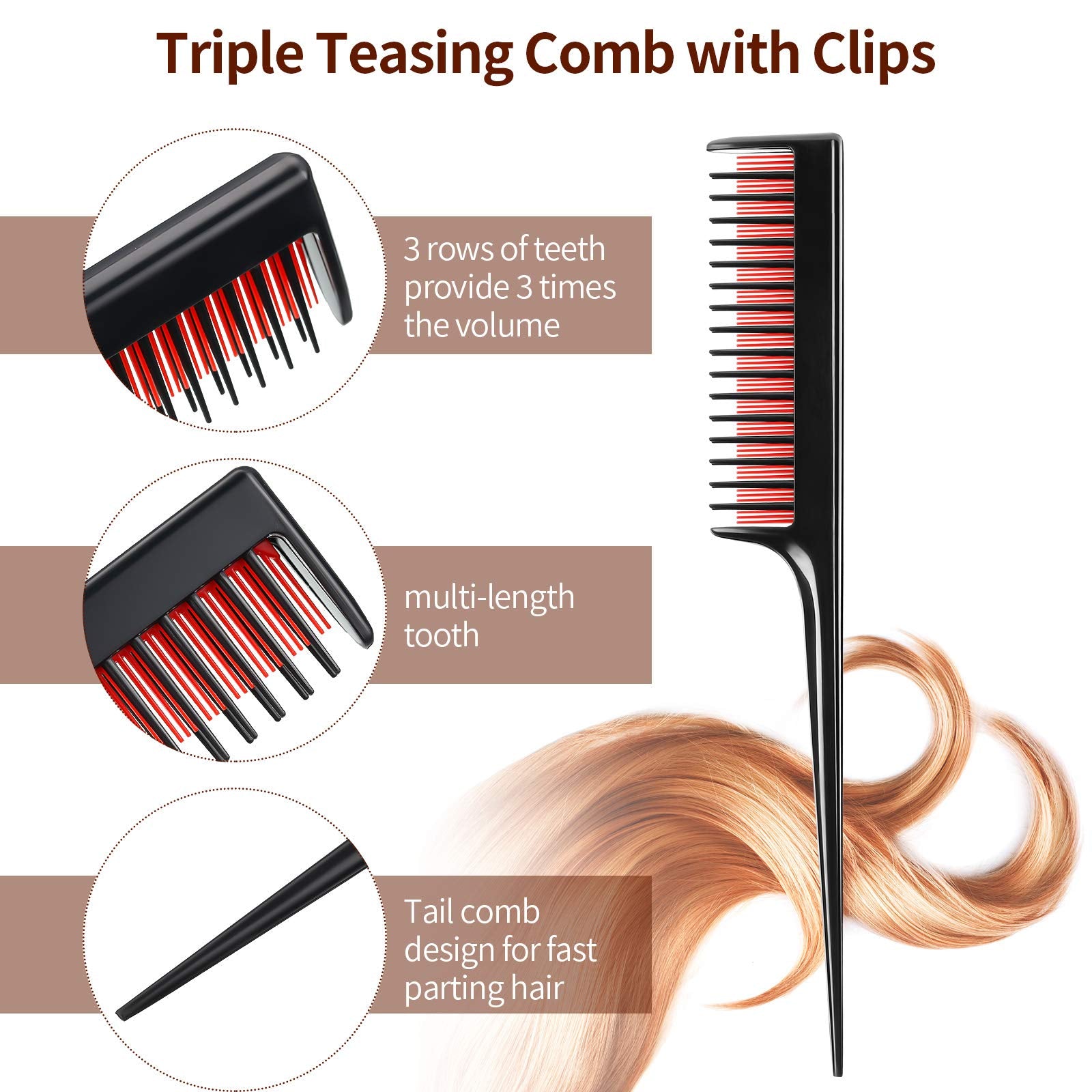Patelai triple teasing comb 1 for backcombing and precise parting.