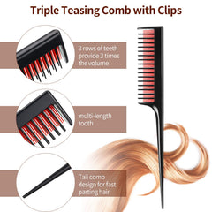 Patelai triple teasing comb 1 for backcombing and precise parting.