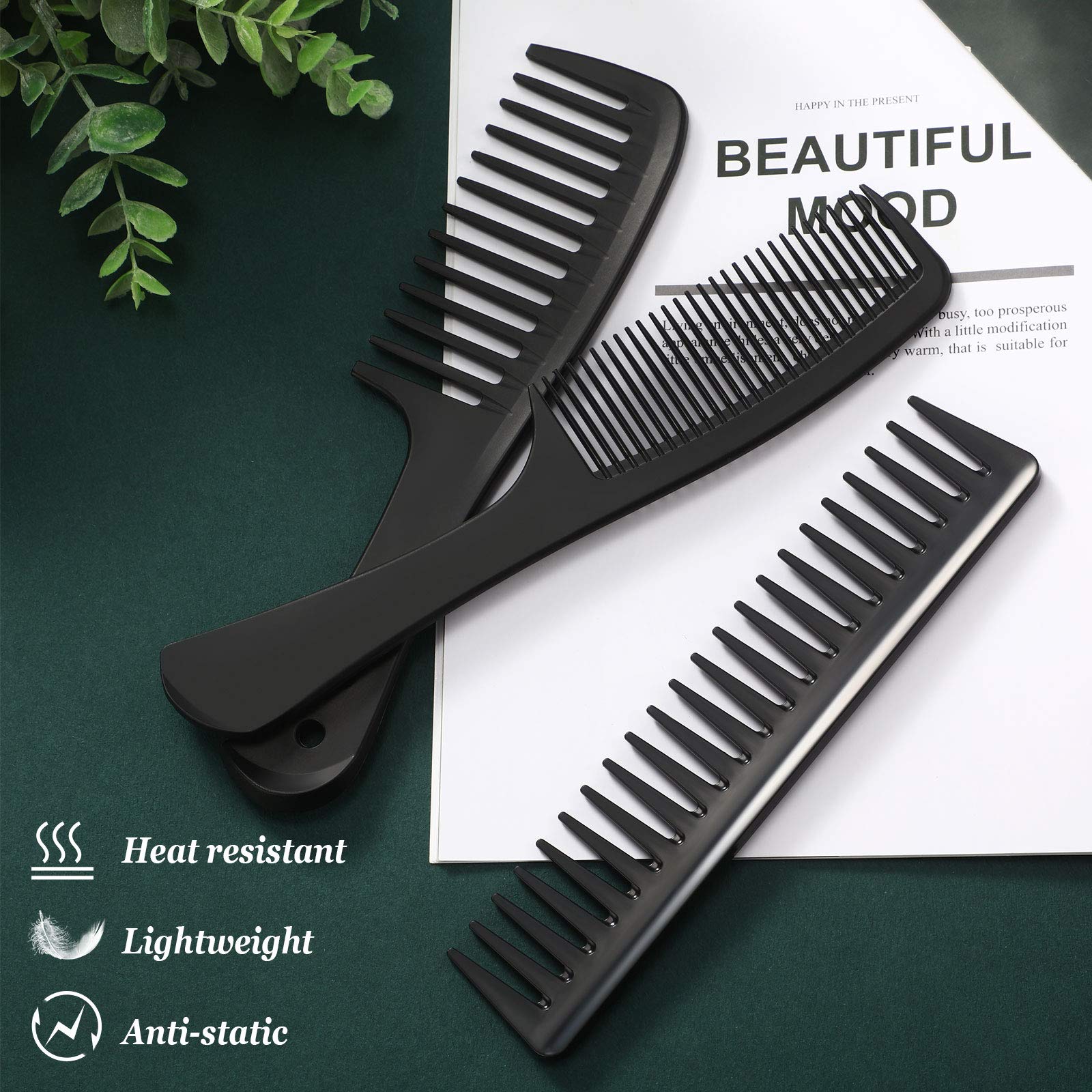 Patelai versatile 3-piece carbon fiber comb pack for styling straight or curly hair