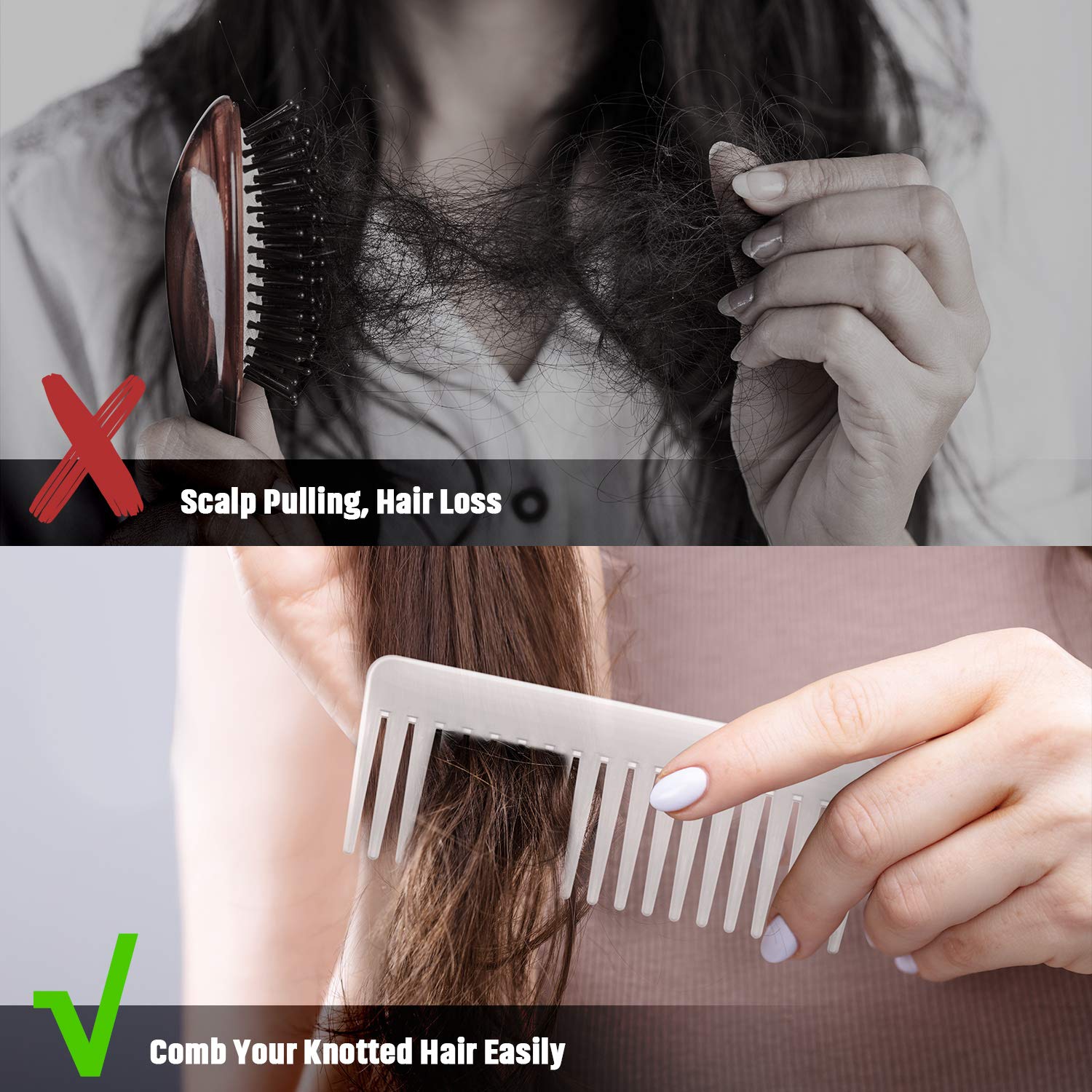 Patelai wide tooth comb anti-static teeth reduce static and tugging.