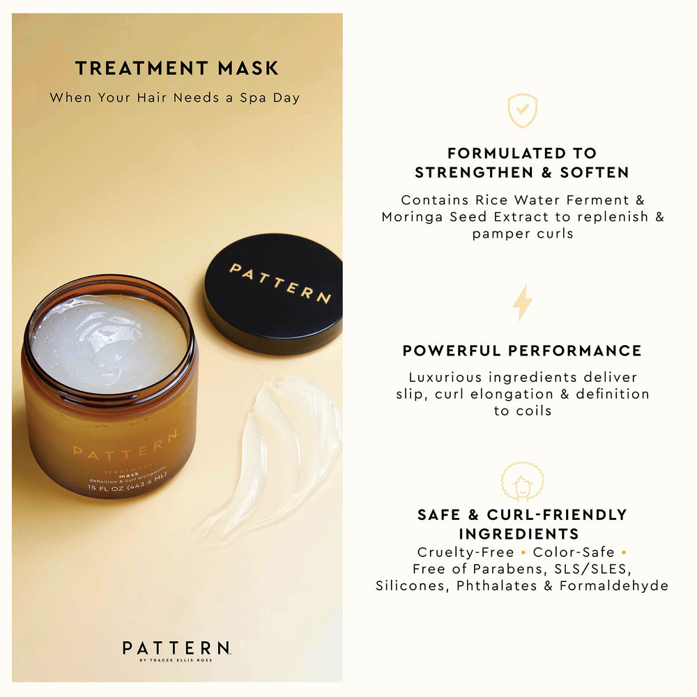 PATTERN Beauty Treatment Mask ingredients rice water ferment provide nourishing shine.