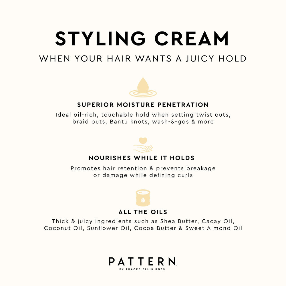 Close-up of Shea Butter, Cacay Oil, and Sweet Almond Oil in PATTERN formula for nourished curls.