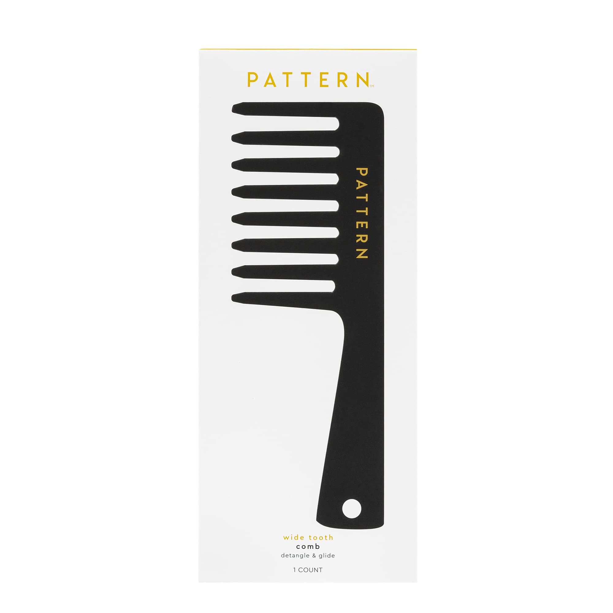 PATTERN Beauty wide tooth comb works on wet hair for efficient detangling.