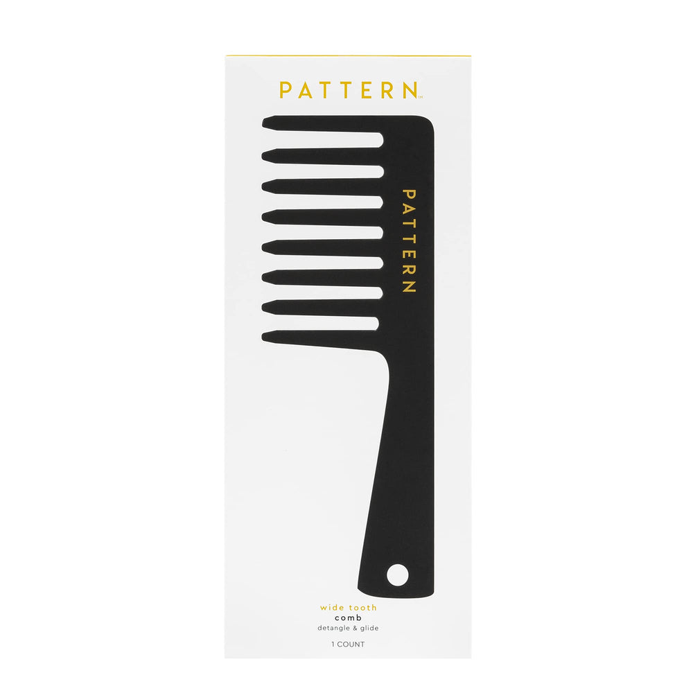 PATTERN Beauty wide tooth comb works on wet hair for efficient detangling.