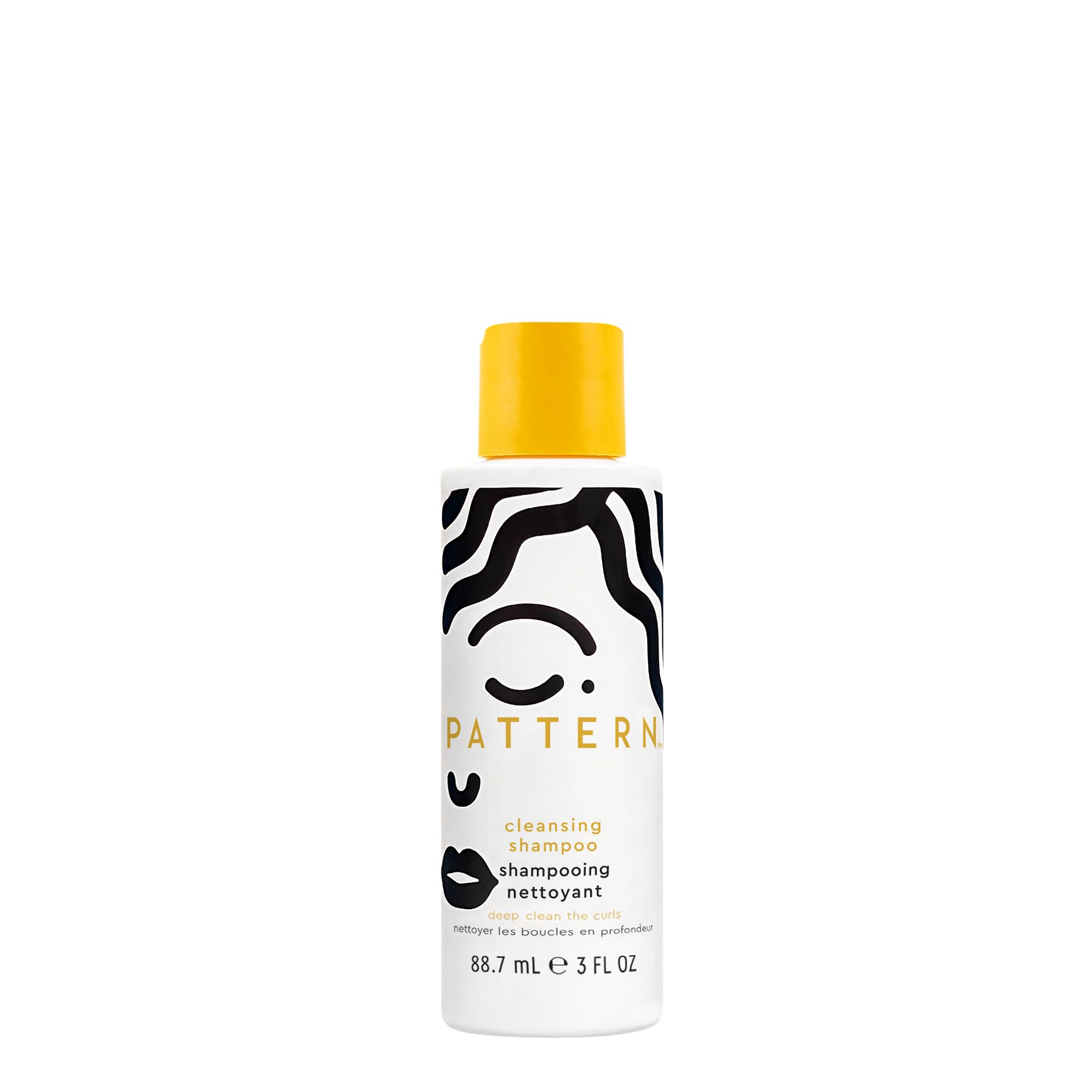 PATTERN Champú mini – frente de la botella, limpieza suave para rizos 3 y 4.