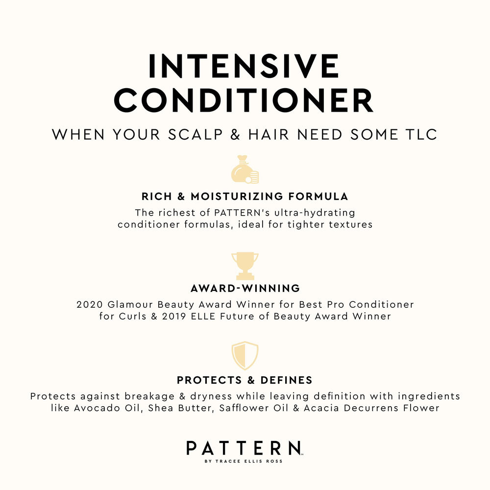 PATTERN Intensive Conditioner bottle with glossy finish signaling luxurious hydration