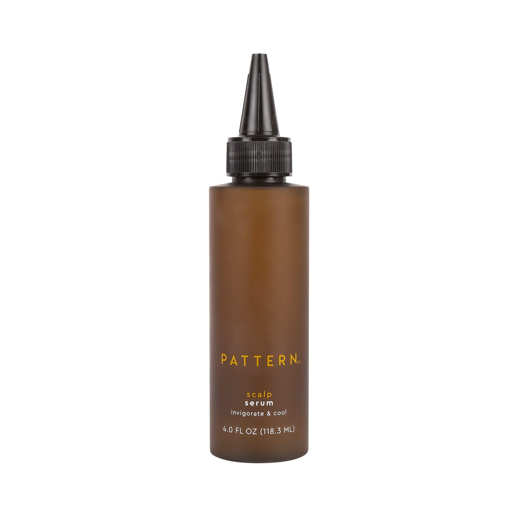 PATTERN Scalp Serum bottle closeup demonstrates hydration for dry scalps and cooling relief