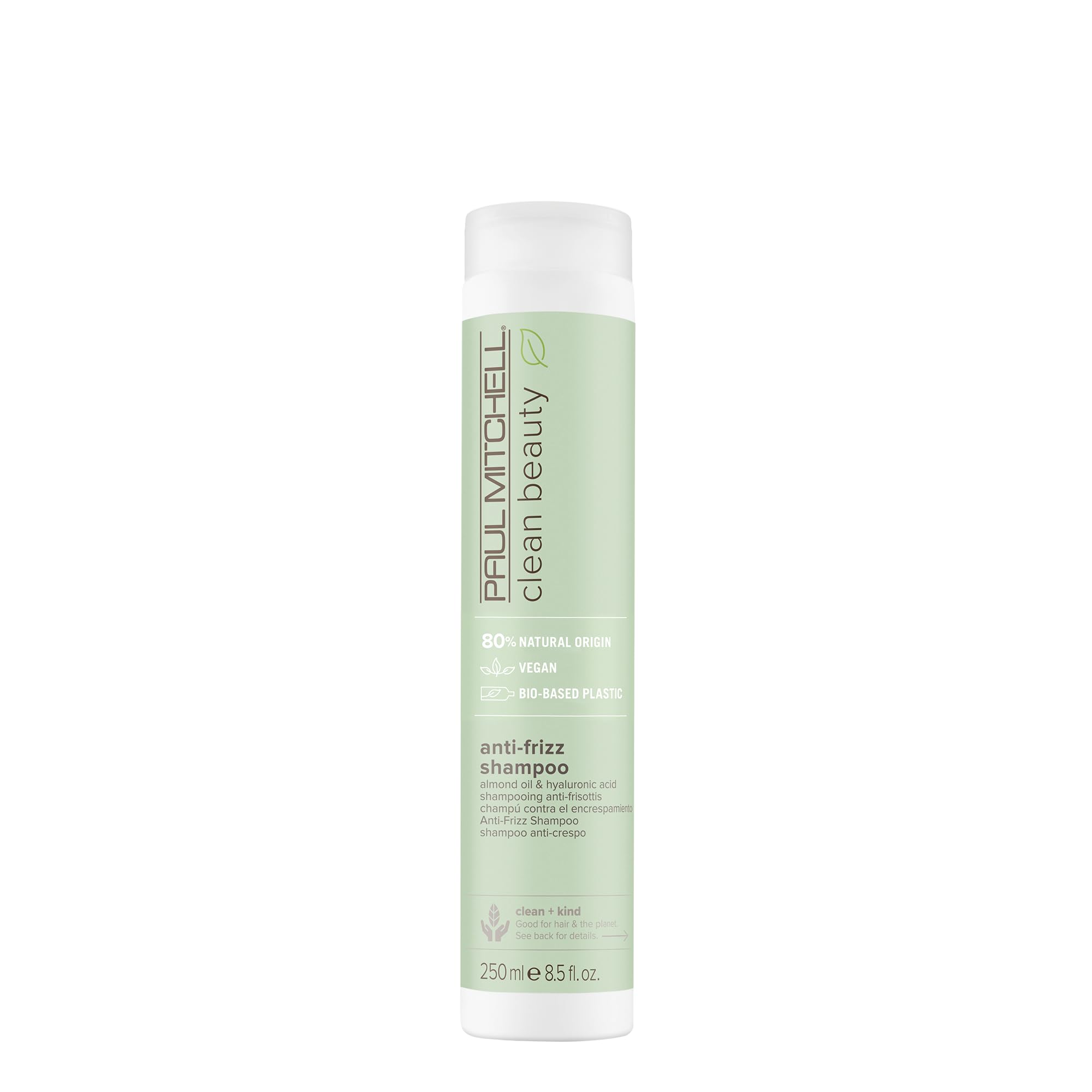 Paul Mitchell Clean Beauty Anti-Frizz Shampoo bottle front highlights smoothing for textured hair.