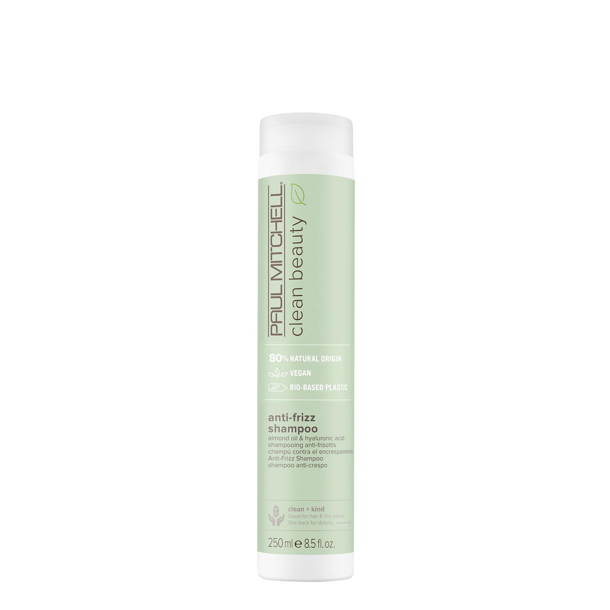 Paul Mitchell Clean Beauty Anti-Frizz Shampoo bottle front highlights smoothing for textured hair.